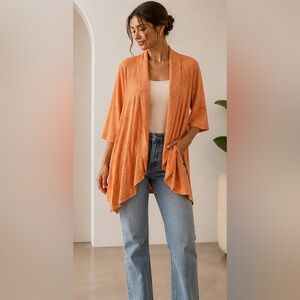 Bobeau Orange Open Front Cardigan Size Small Ribbed Knit